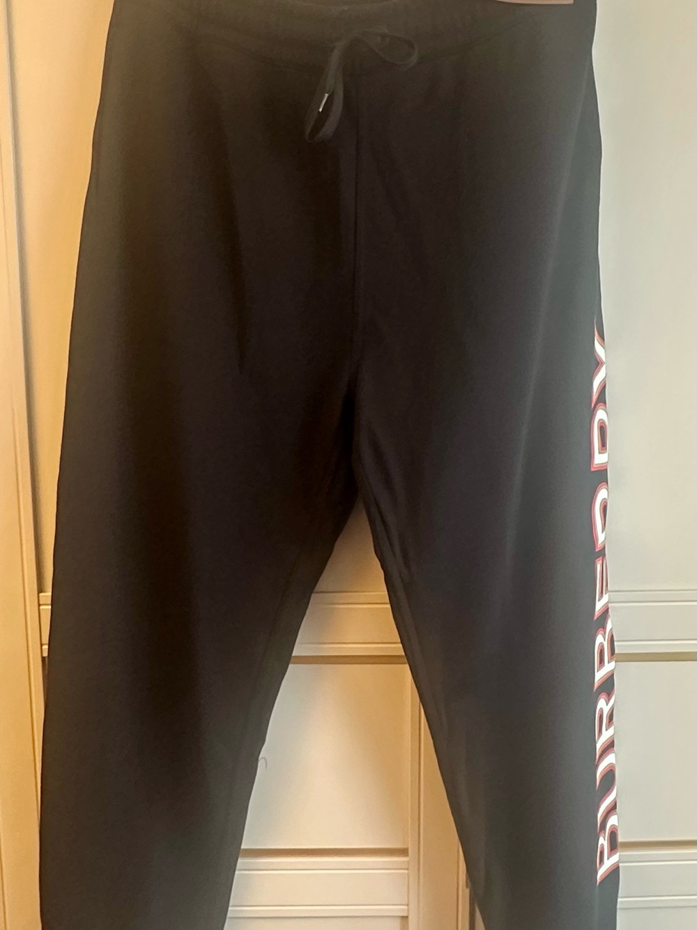 Burberry Black Pants with White and Pink Side Logo